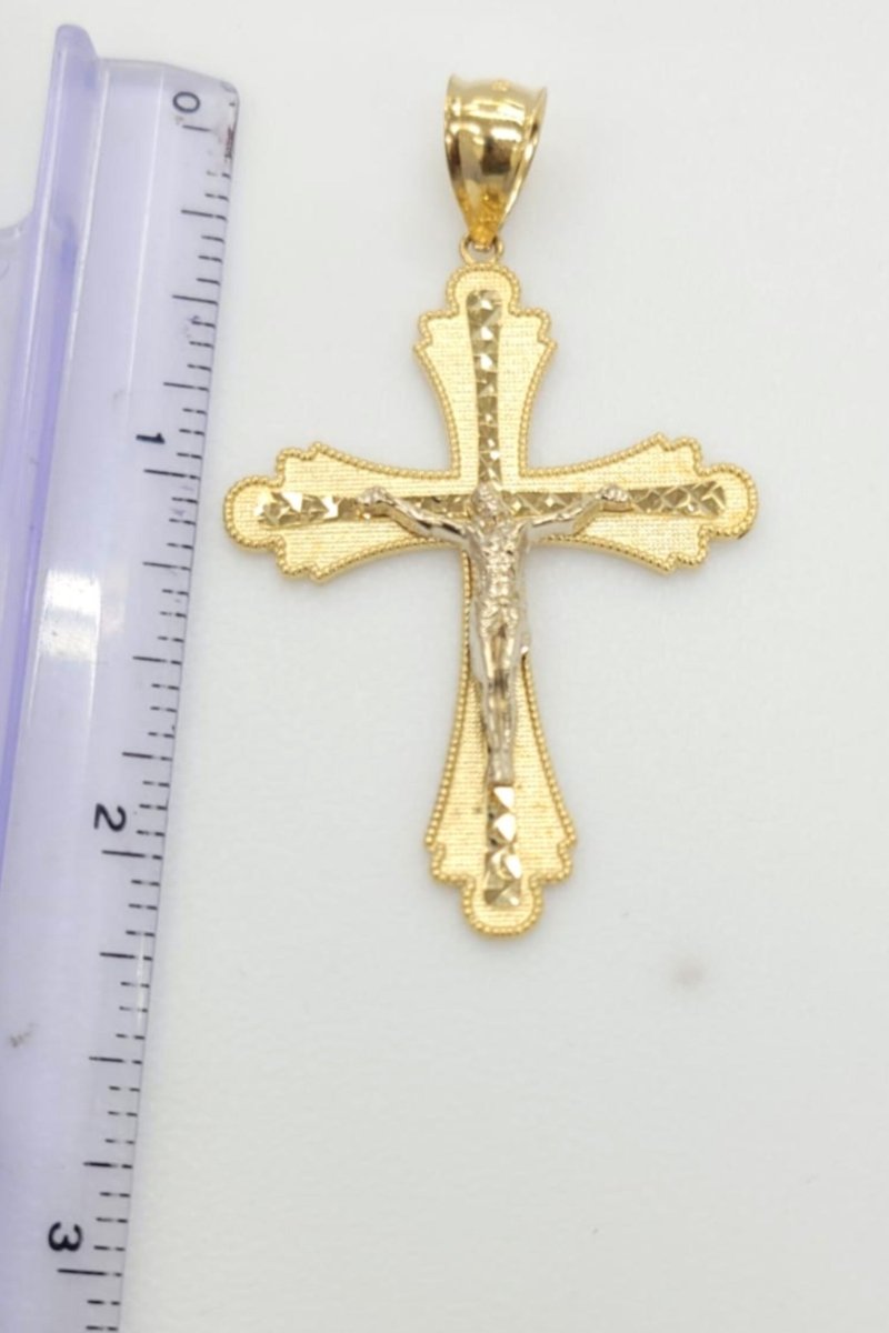 14KT Cross pendant Real Yellow Gold Diamond cut Bail 5mm 3.9 GRM