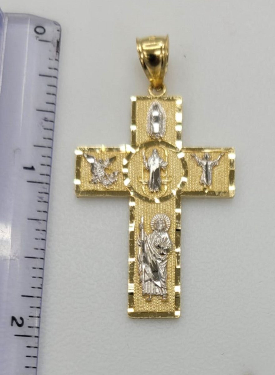14KT CROSS real gold Pendant Diamond Cut Brand New