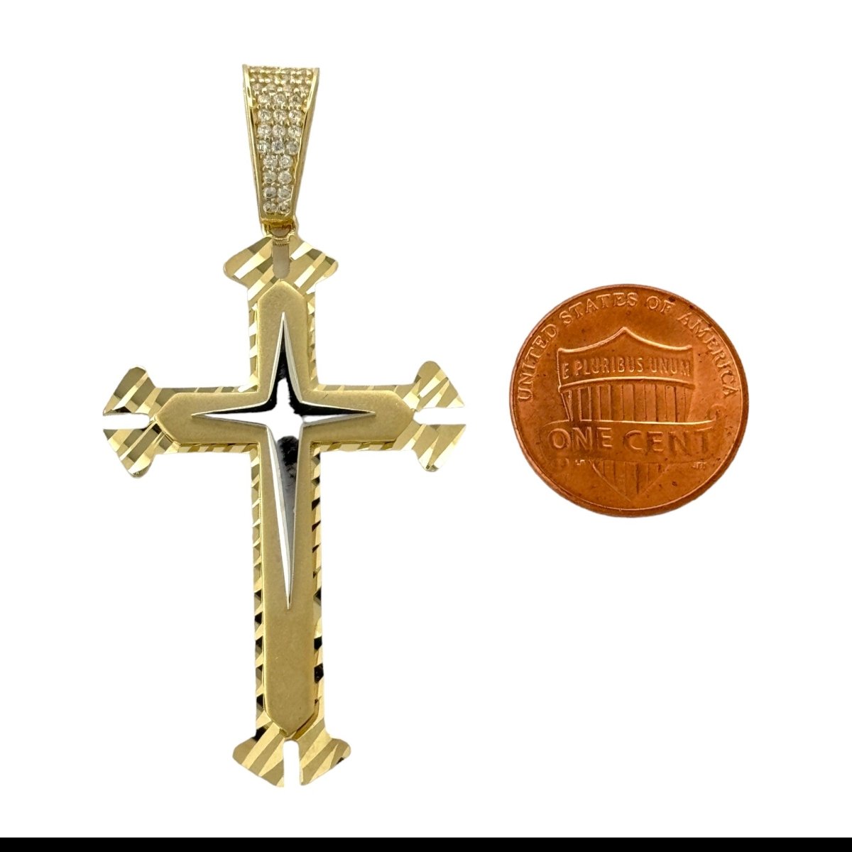 14KT Gold Cross Pendant - 5mm Bail, 7.07 Grams.