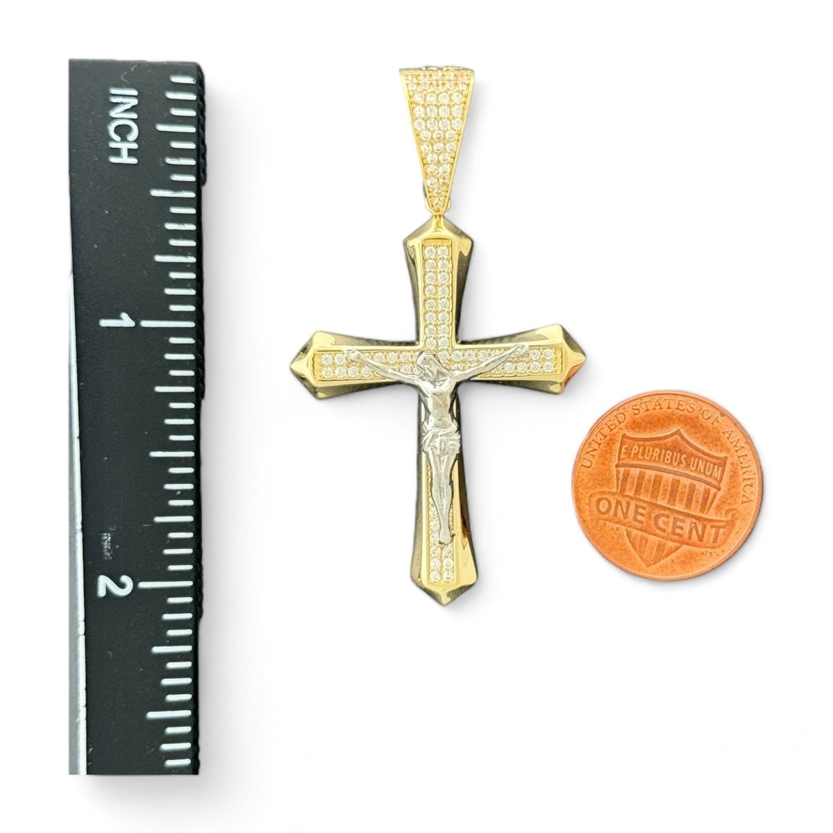 14KT Gold Cross Pendant with Diamonds - 5.83g