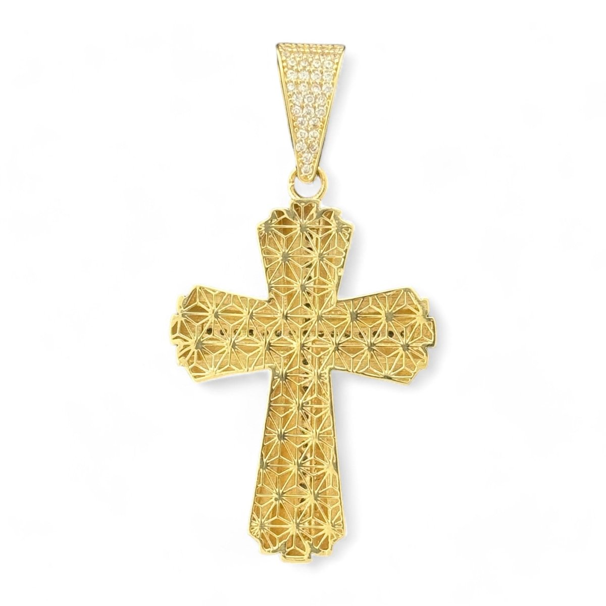 14KT Gold Cross Pendant with Jesus and Diamonds - 7.89g