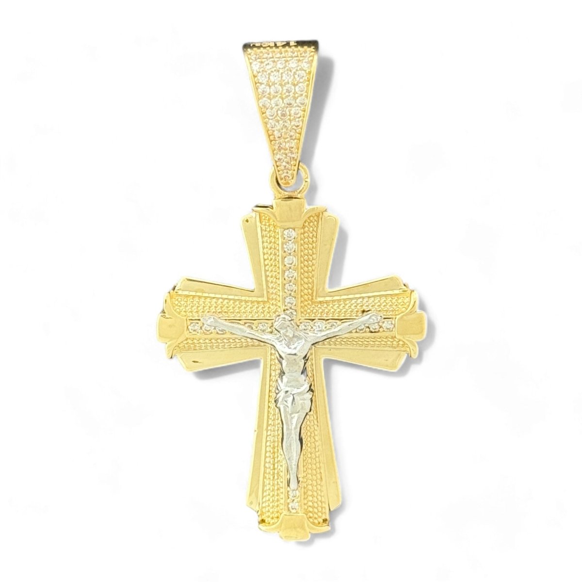 14KT Gold Cross Pendant with Jesus and Diamonds - 7.89g