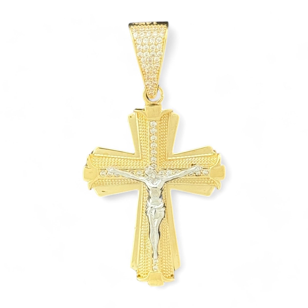 14KT Gold Cross Pendant with Jesus and Diamonds - 7.89g