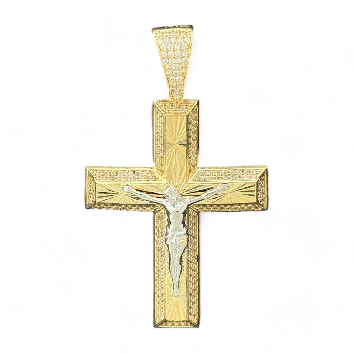 14KT Gold Crucifix Cross Pendant with CZ Stones - 8.09g