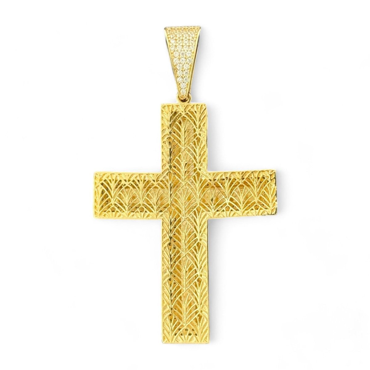 14KT Gold Crucifix Cross Pendant with CZ Stones - 8.09g