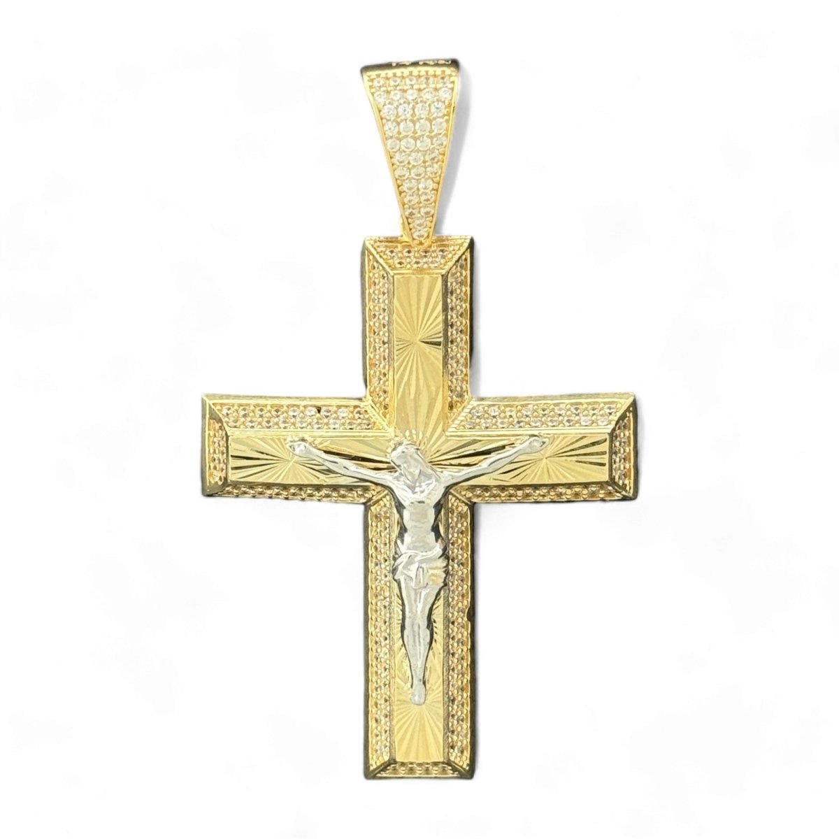 14KT Gold Crucifix Cross Pendant with CZ Stones - 8.09g