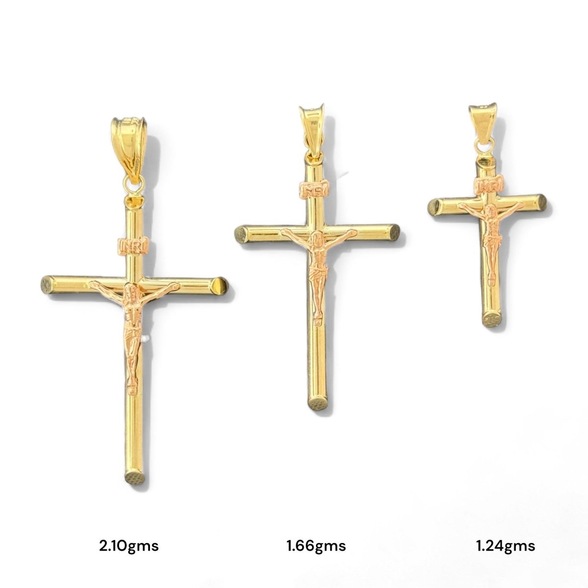 14KT Gold Crucifix Pendants - 2.10g, 1.66g, 1.24g