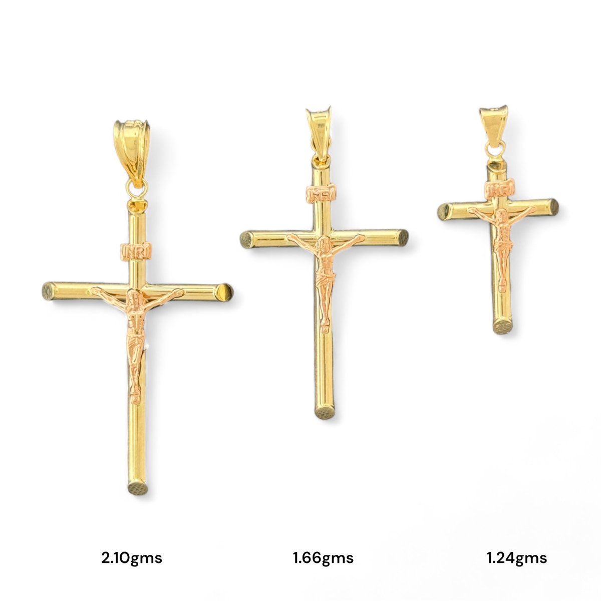 14KT Gold Crucifix Pendants - 2.10g, 1.66g, 1.24g