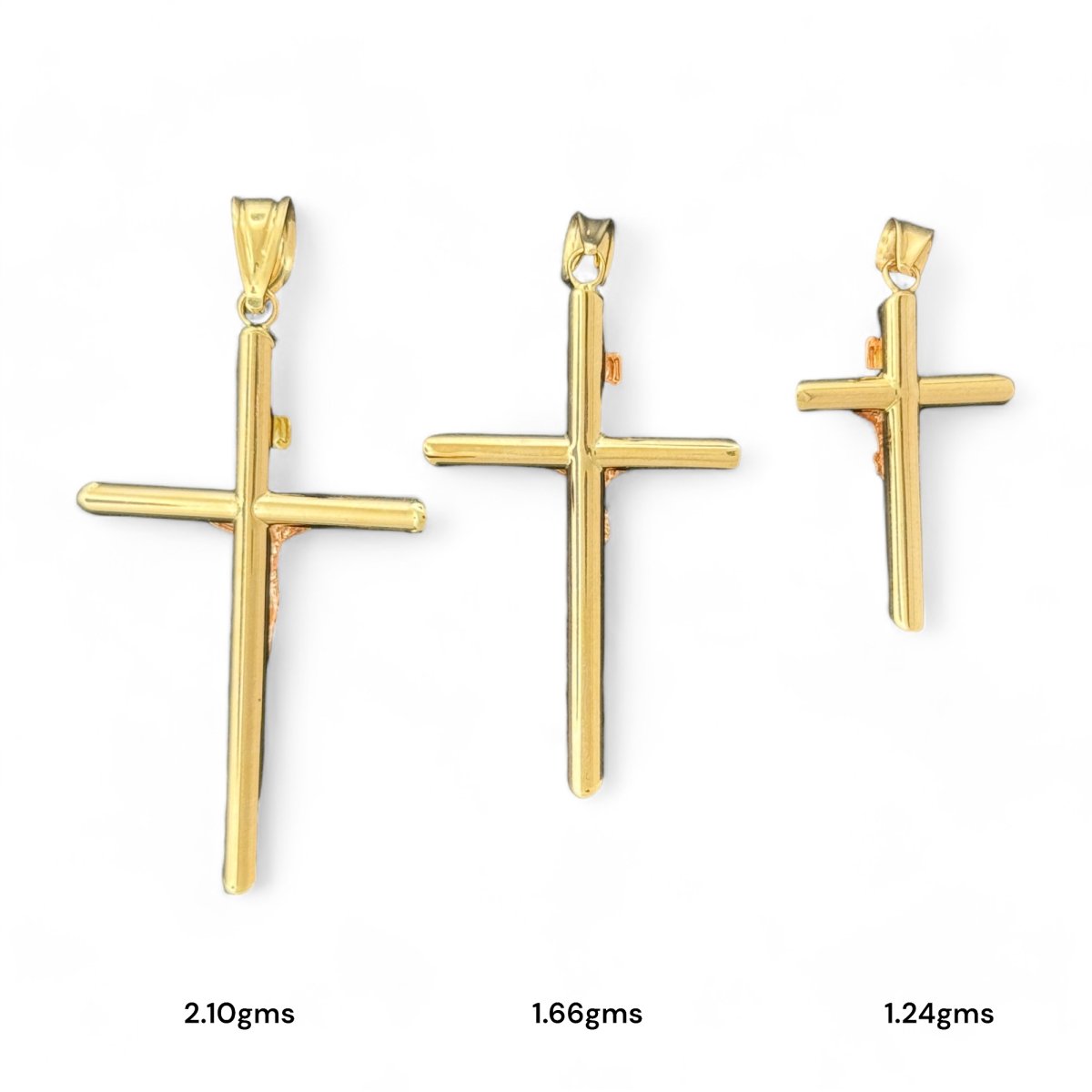 14KT Gold Crucifix Pendants - 2.10g, 1.66g, 1.24g