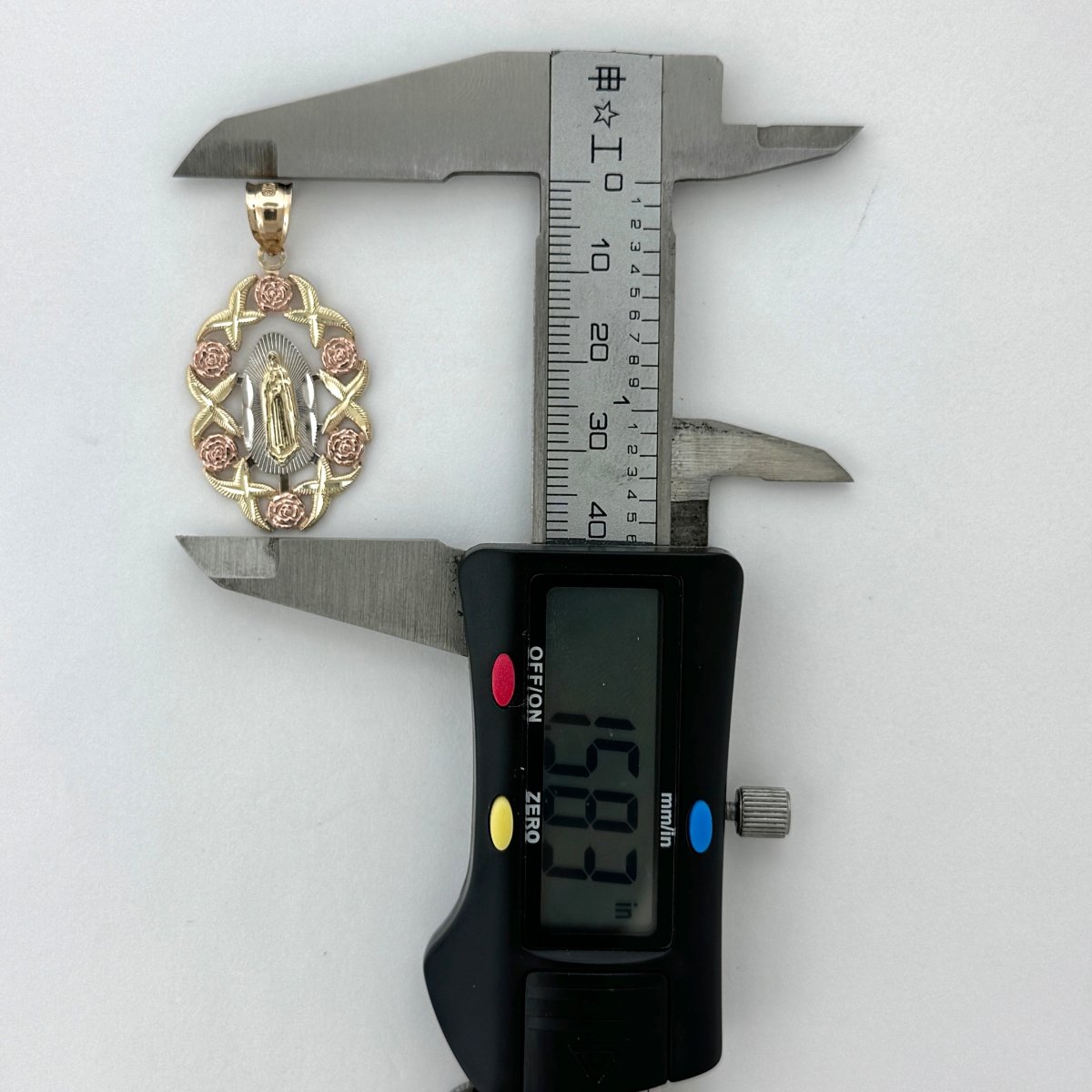 14KT Gold Guadalupe Pendant - 3mm Bail, 3.85 Grams, 1.58 Inches.