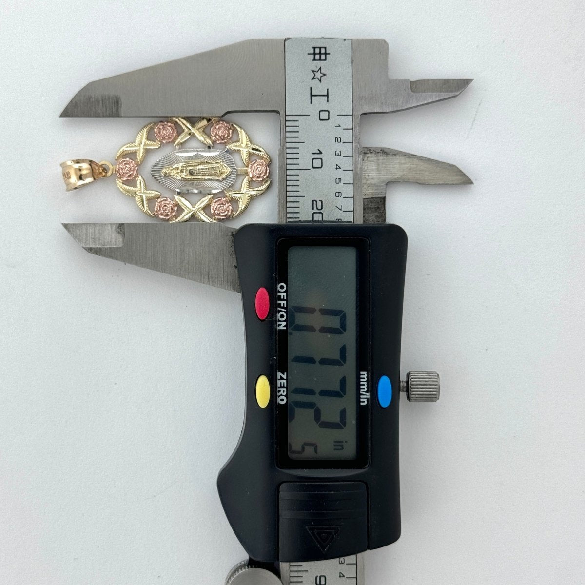 14KT Gold Guadalupe Pendant - 3mm Bail, 3.85 Grams, 1.58 Inches.