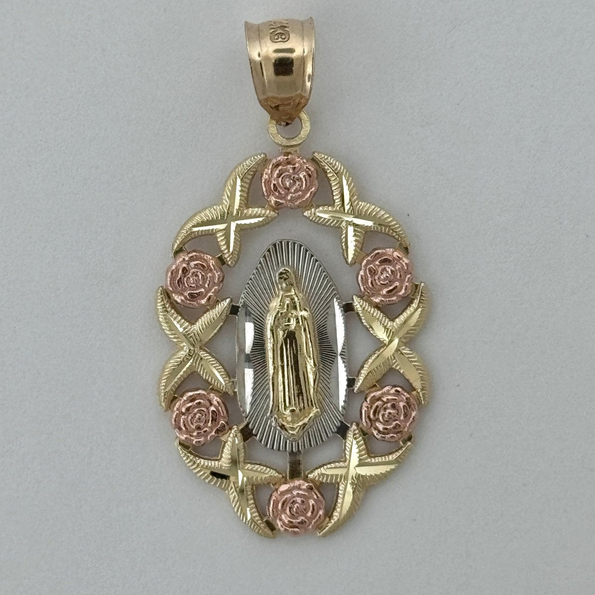14KT Gold Guadalupe Pendant - 3mm Bail, 3.85 Grams, 1.58 Inches.