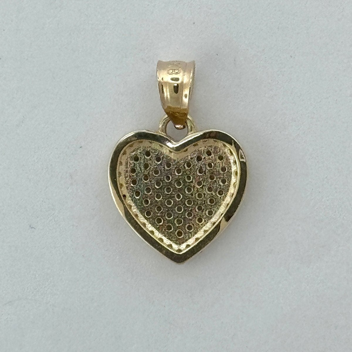 14KT Gold Heart Pendant with CZ Stones - 1.5mm Bail, 1.93 Grams, 0.38 Inches.