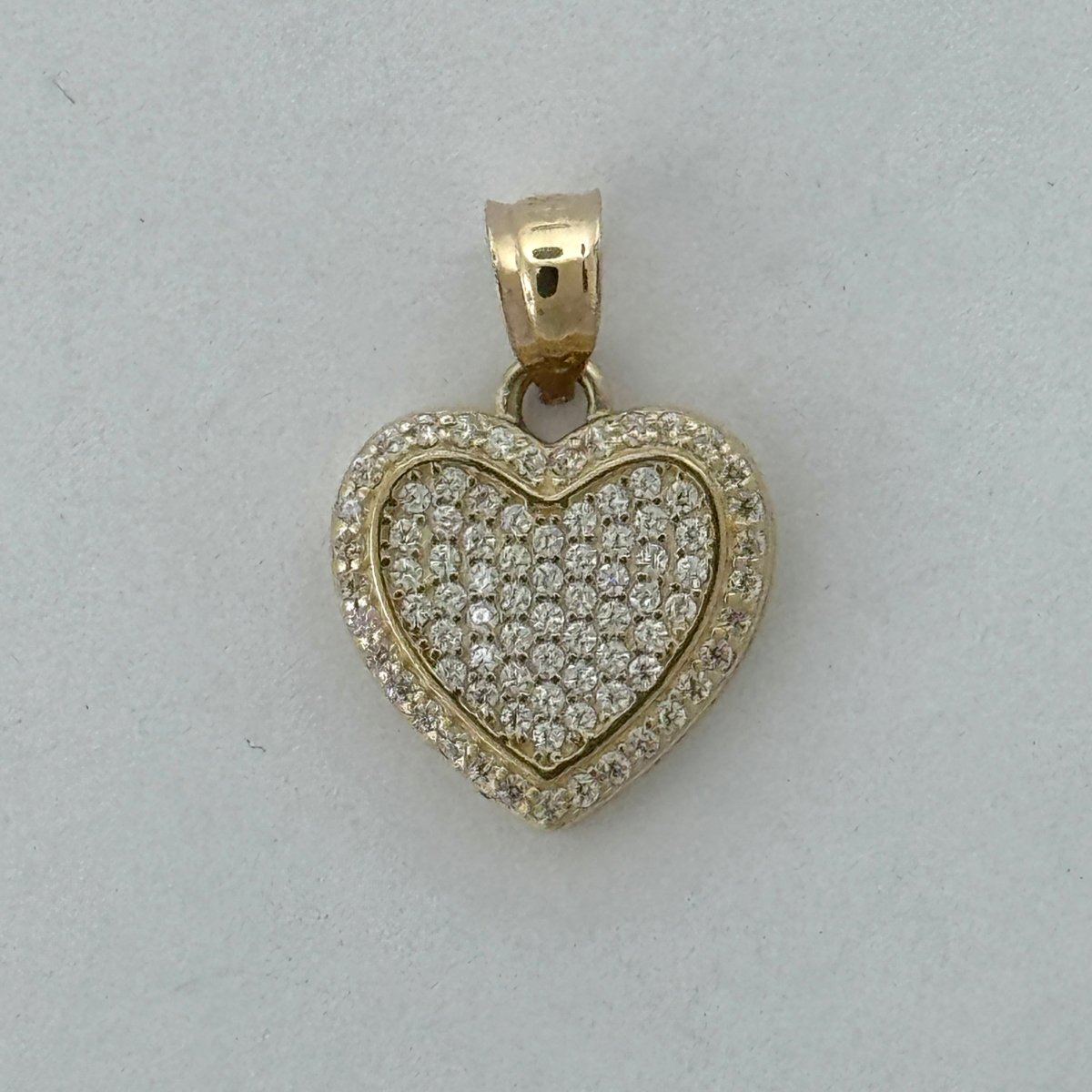 14KT Gold Heart Pendant with CZ Stones - 1.5mm Bail, 1.93 Grams, 0.38 Inches.