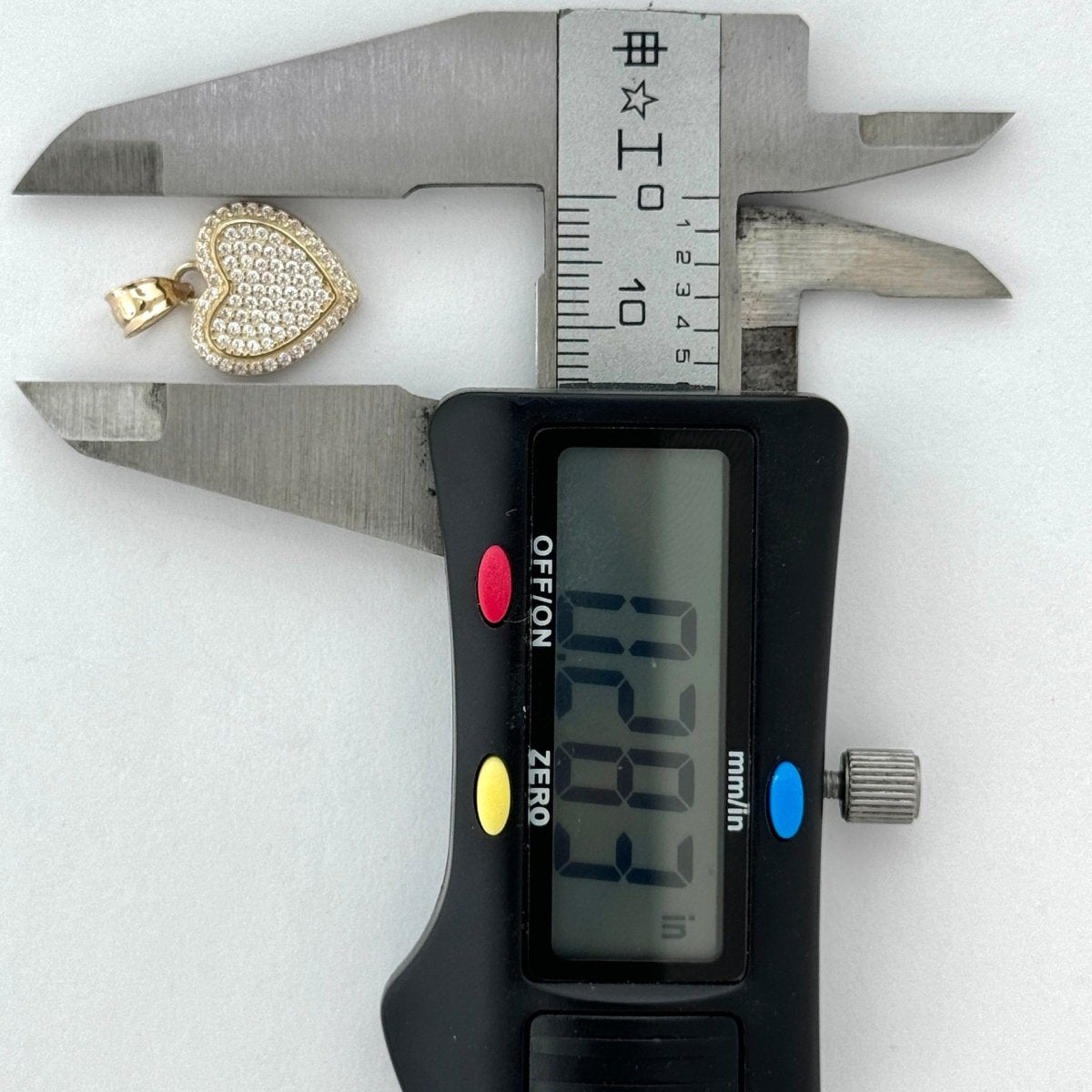 14KT Gold Heart Pendant with CZ Stones - 1.5mm Bail, 1.93 Grams, 0.38 Inches.