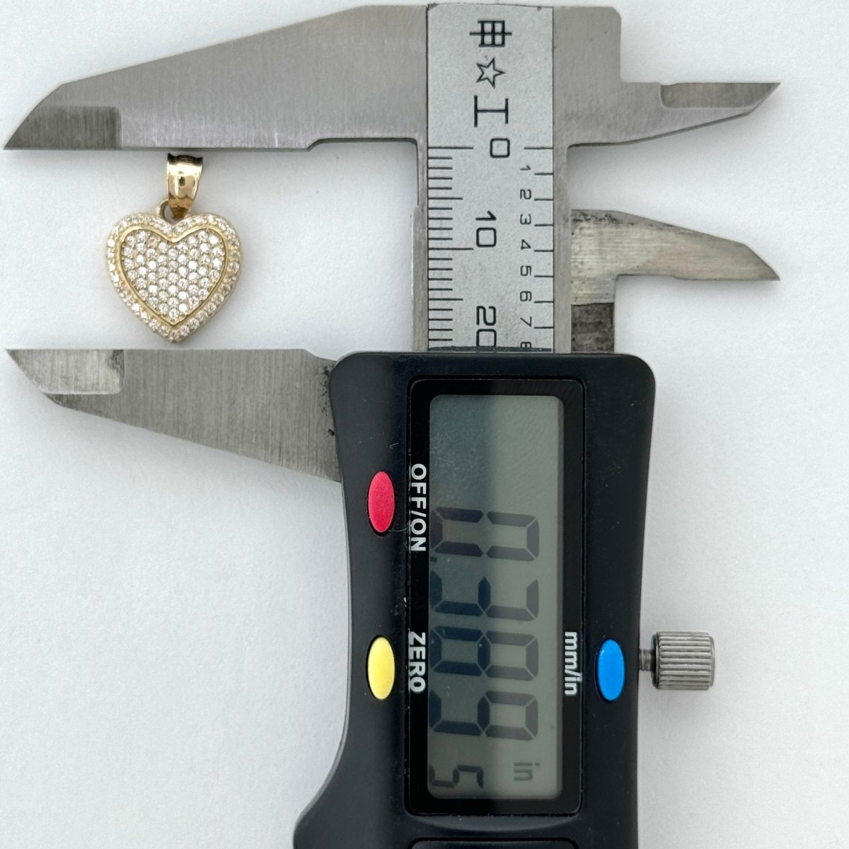 14KT Gold Heart Pendant with CZ Stones - 1.5mm Bail, 1.93 Grams, 0.38 Inches.