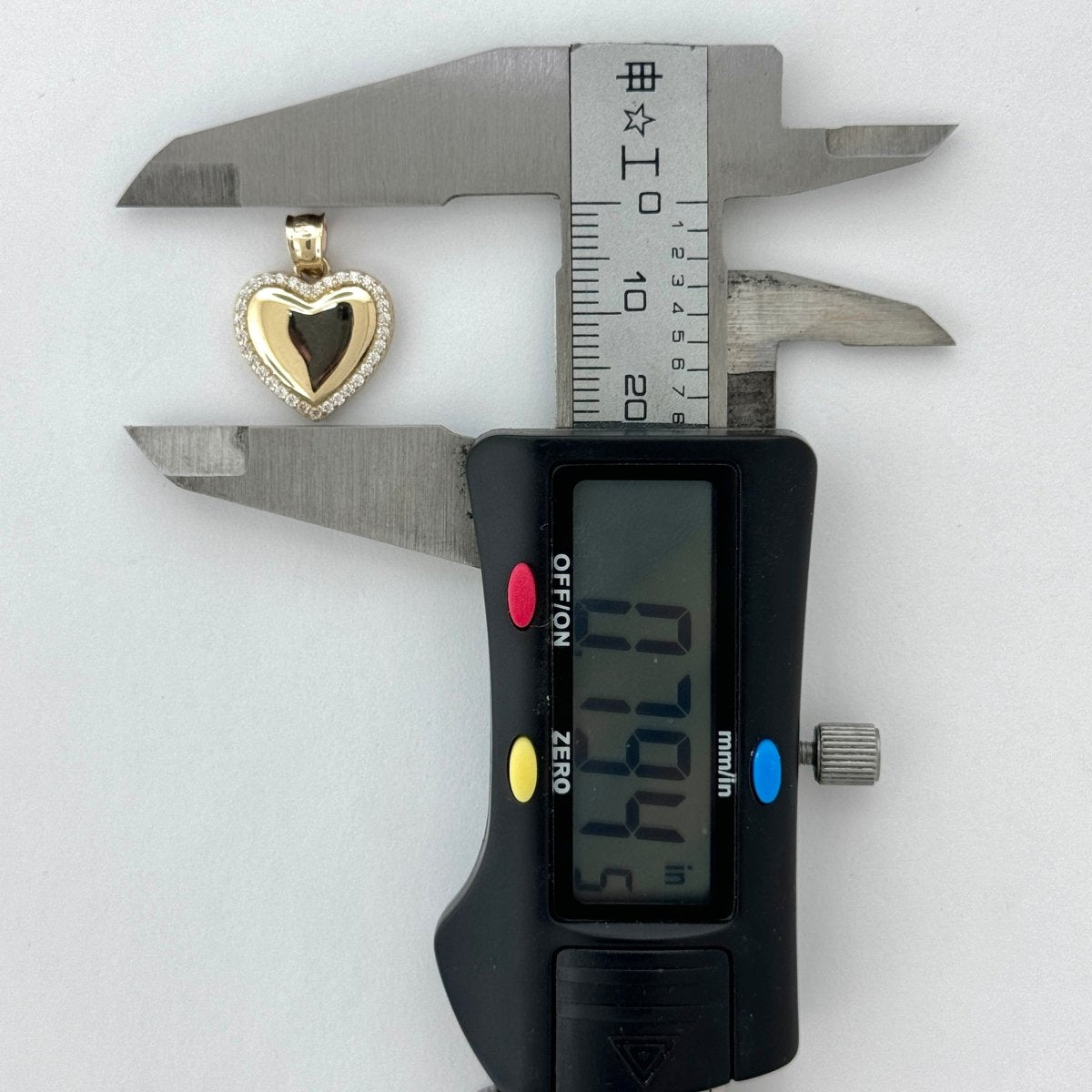 14KT Gold Heart Pendant with CZ Stones - 1.5mm Bail, 2.3 Grams, 0.79 Inches.