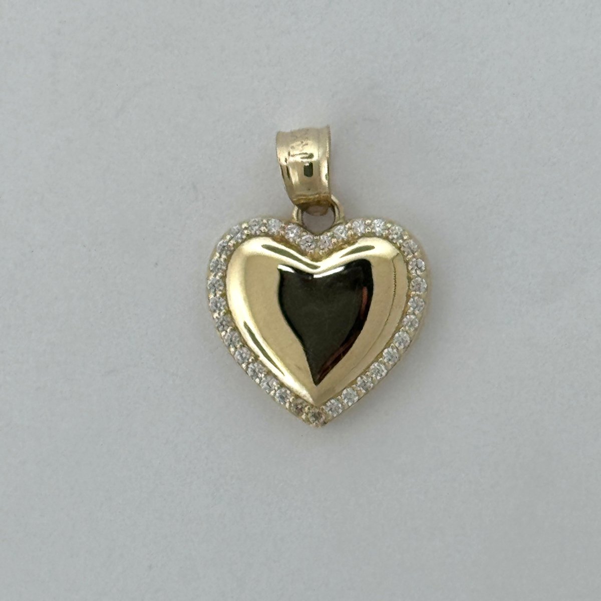 14KT Gold Heart Pendant with CZ Stones - 1.5mm Bail, 2.3 Grams, 0.79 Inches.