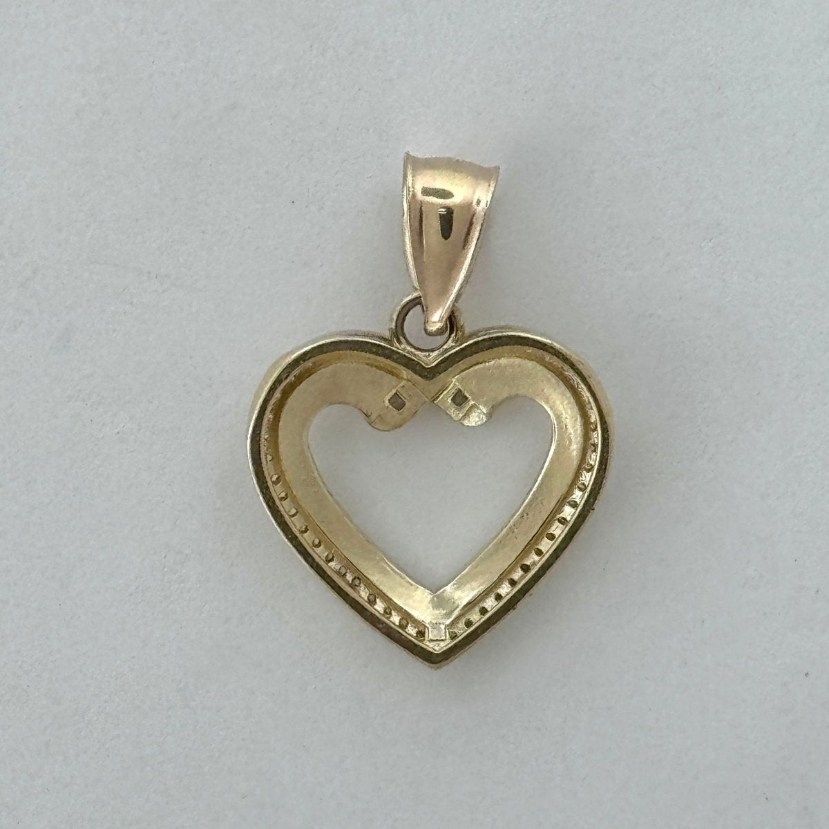 14KT Gold Heart Pendant with CZ Stones - 2mm Bail, 2.59 Grams, 0.88 Inches.