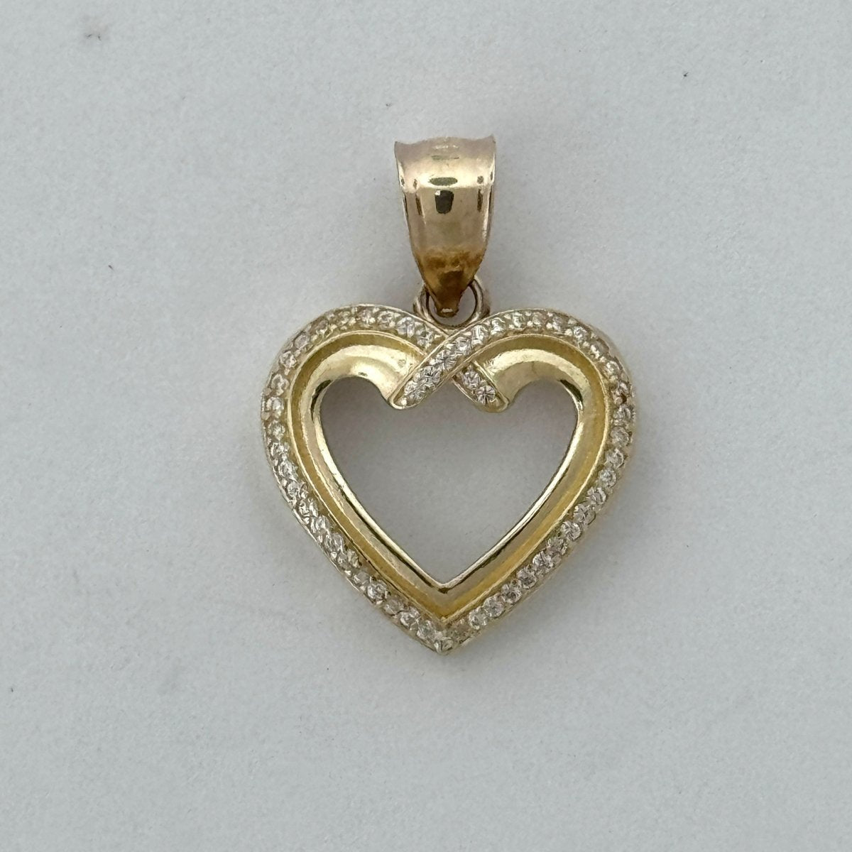 14KT Gold Heart Pendant with CZ Stones - 2mm Bail, 2.59 Grams, 0.88 Inches.