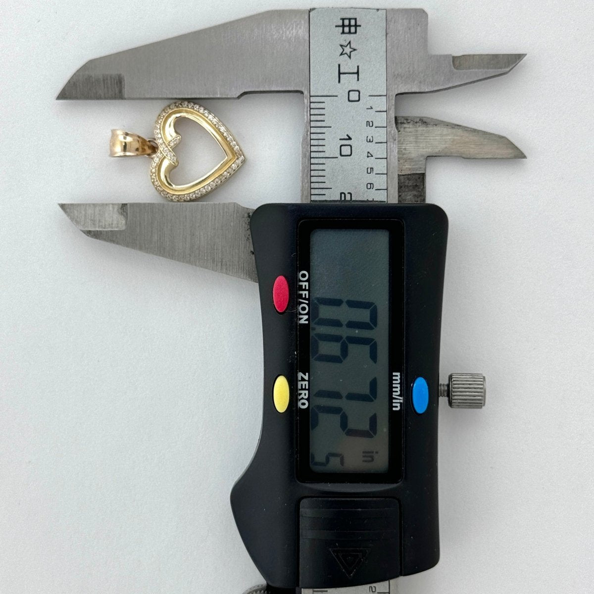 14KT Gold Heart Pendant with CZ Stones - 2mm Bail, 2.59 Grams, 0.88 Inches.