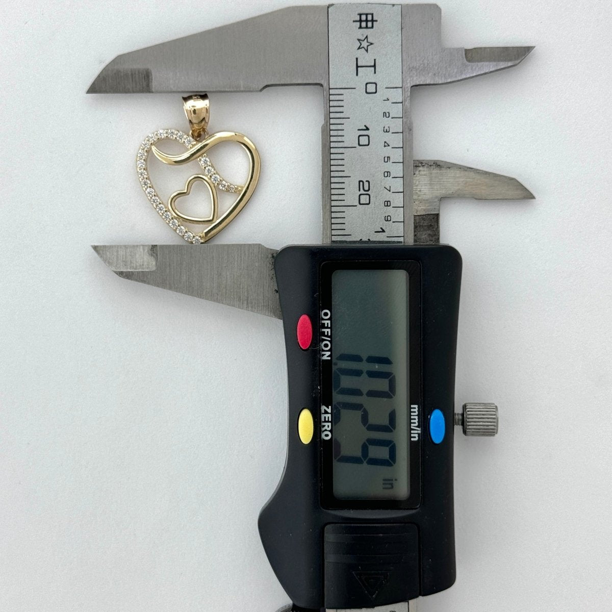 14KT Gold Heart Pendant with CZ Stones - 2mm Bail, 2.78 Grams, 1.02 Inches.