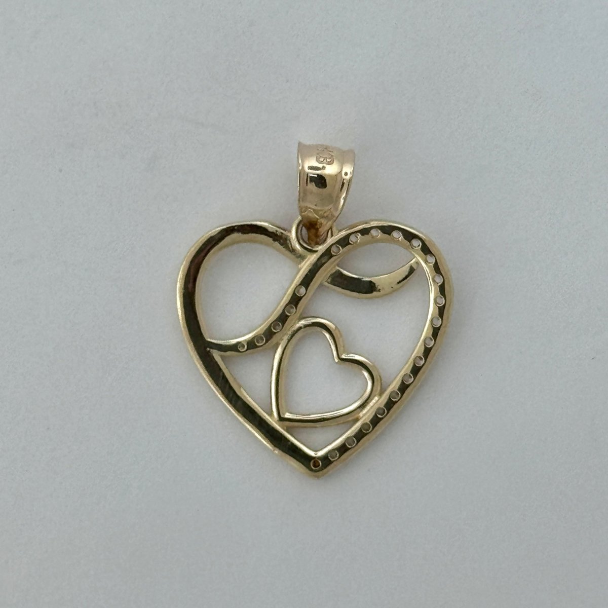 14KT Gold Heart Pendant with CZ Stones - 2mm Bail, 2.78 Grams, 1.02 Inches.