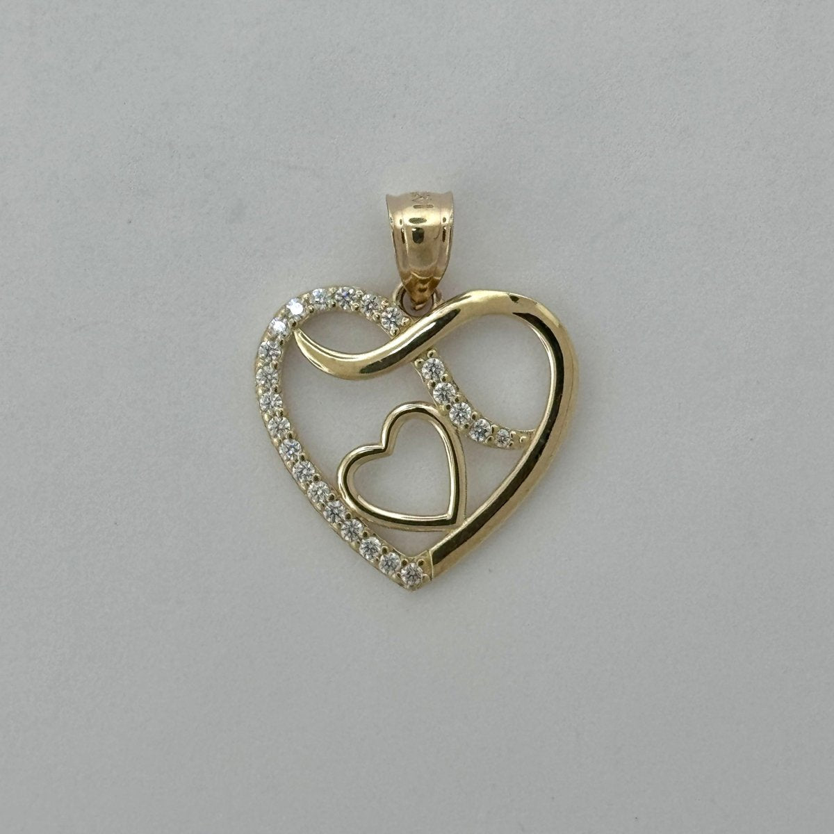 14KT Gold Heart Pendant with CZ Stones - 2mm Bail, 2.78 Grams, 1.02 Inches.