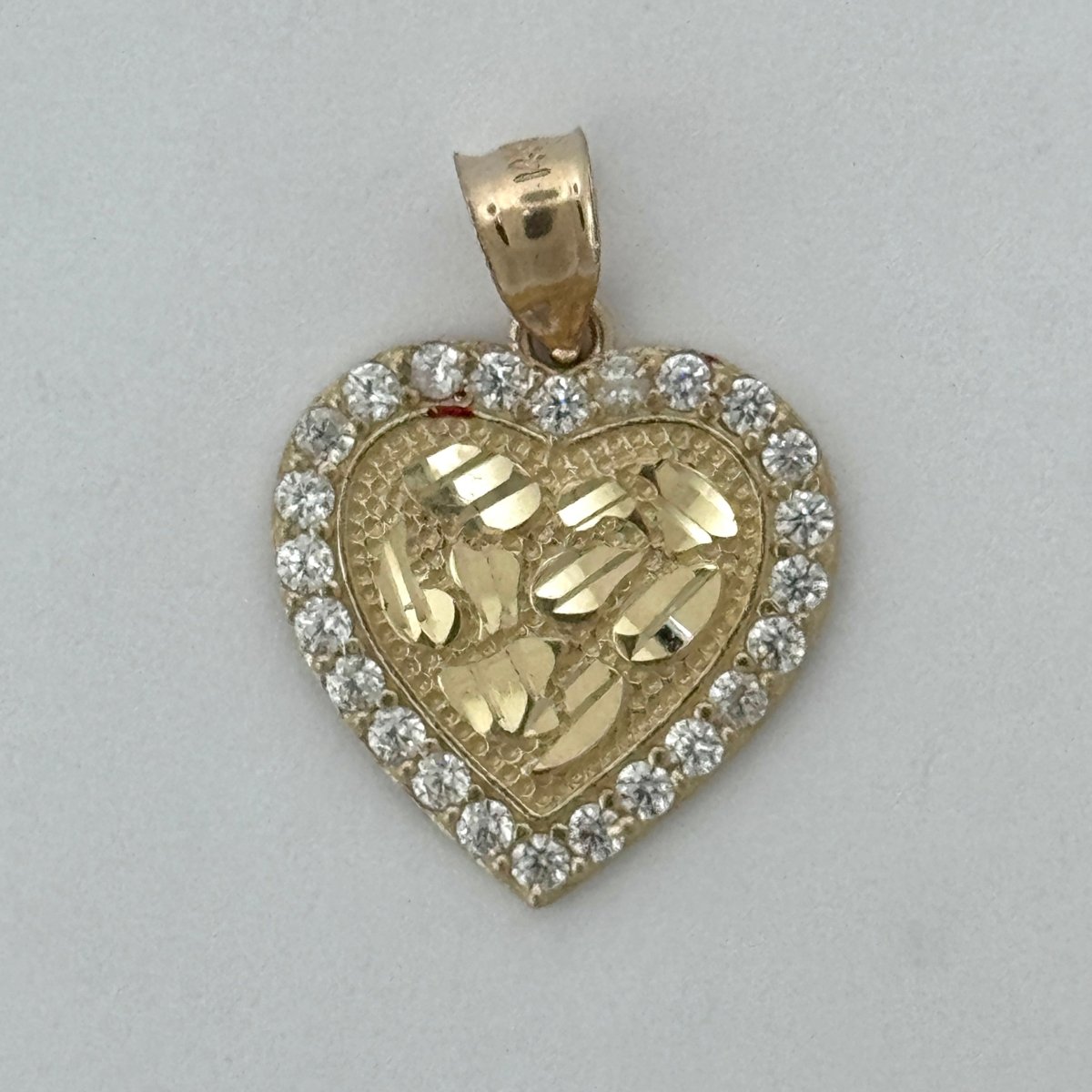 14KT Gold Heart Pendant with CZ Stones - 2mm Bail, 2.91 Grams, 1.06 Inches.