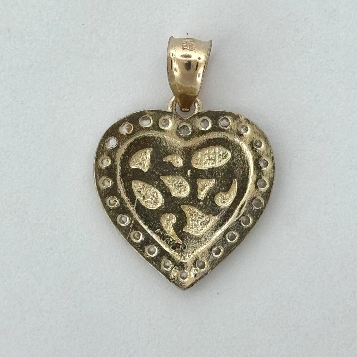 14KT Gold Heart Pendant with CZ Stones - 2mm Bail, 2.91 Grams, 1.06 Inches.