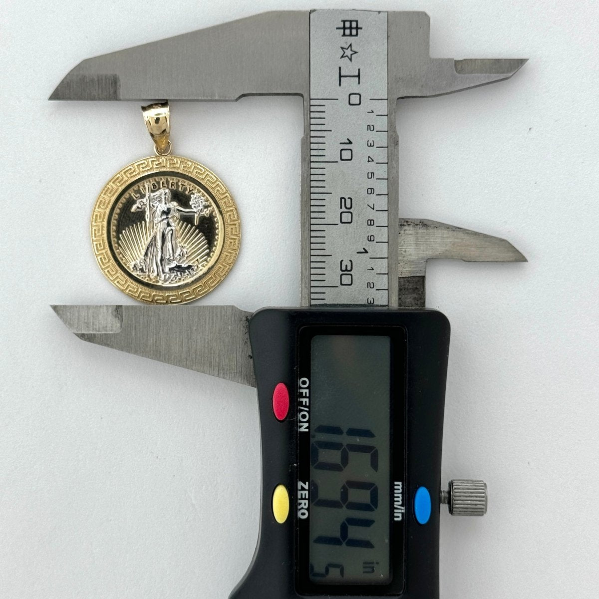 14KT Gold Liberty Pendant - 2mm Bail, 3.26 Grams, 1.69 Inches.