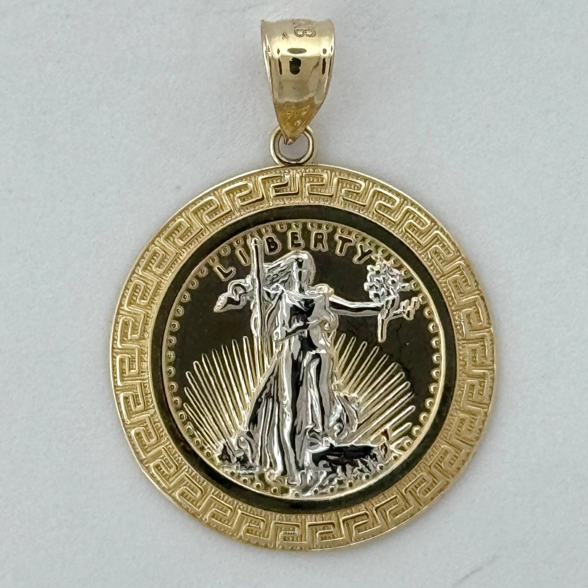 14KT Gold Liberty Pendant - 2mm Bail, 3.26 Grams, 1.69 Inches.