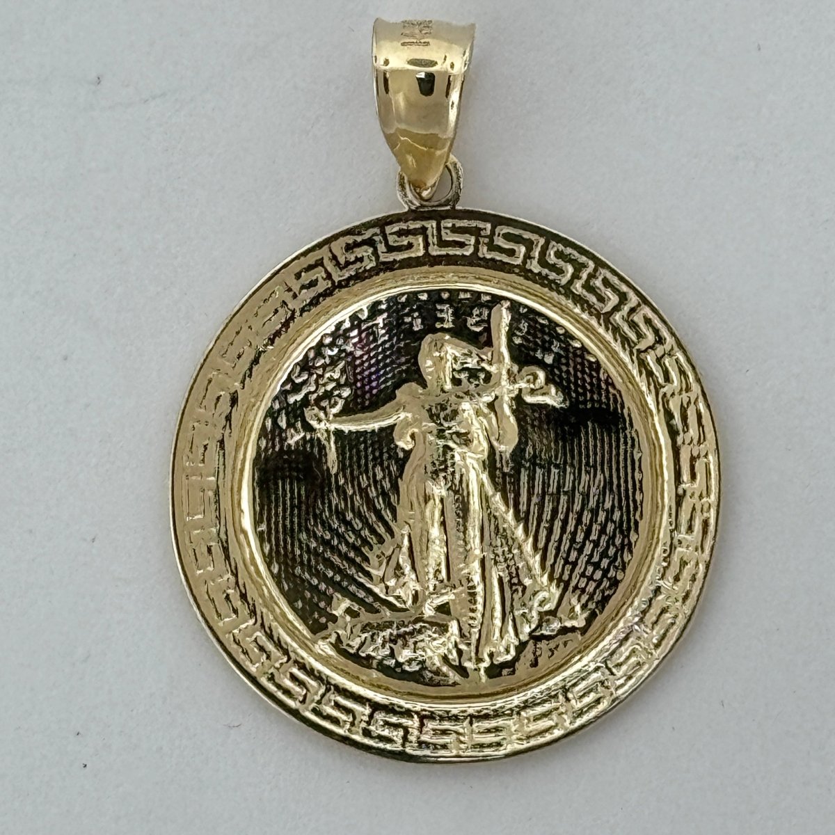 14KT Gold Liberty Pendant - 2mm Bail, 3.26 Grams, 1.69 Inches.