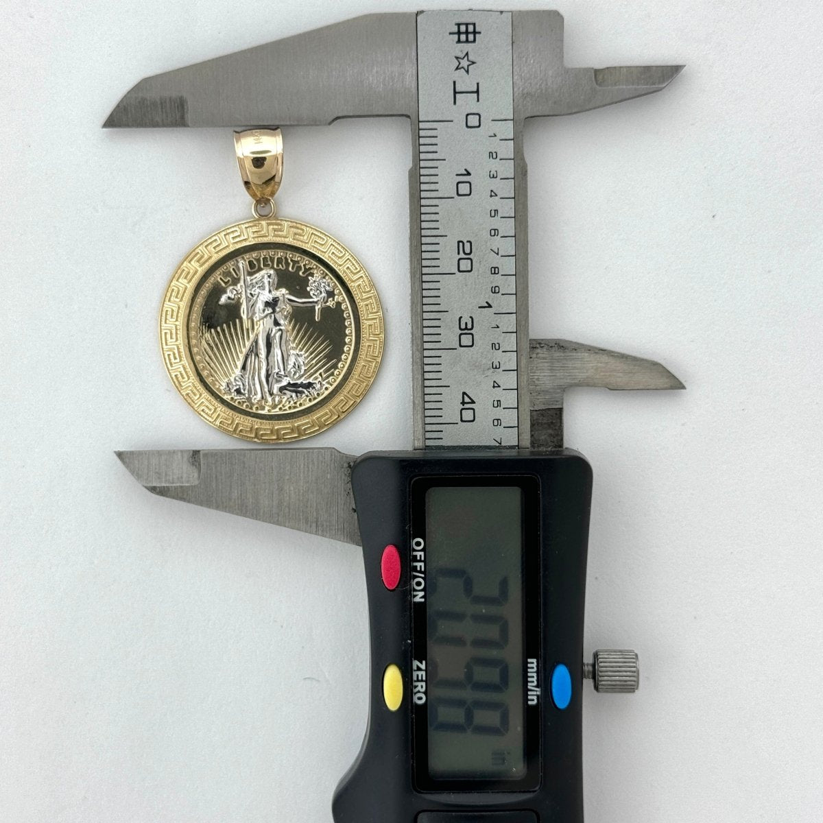 14KT Gold Liberty Pendant - 5mm Bail, 6.34 Grams, 2.09 Inches.