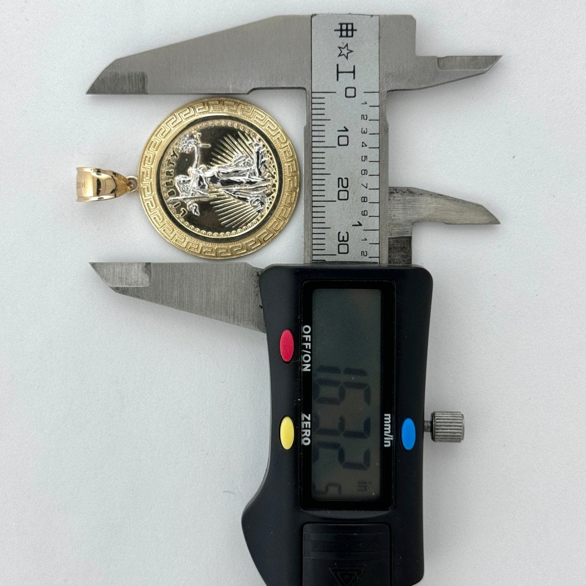 14KT Gold Liberty Pendant - 5mm Bail, 6.34 Grams, 2.09 Inches.