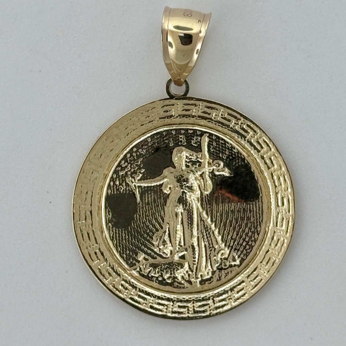 14KT Gold Liberty Pendant - 5mm Bail, 6.34 Grams, 2.09 Inches.