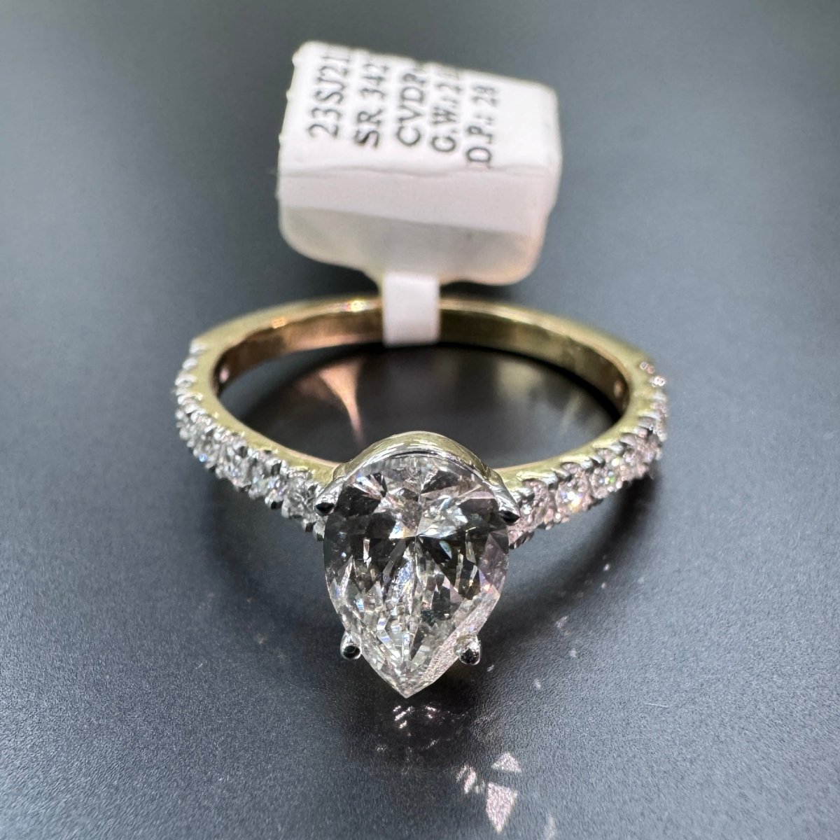 14KT Gold Pear LAB Diamond Ring, 1.37CT