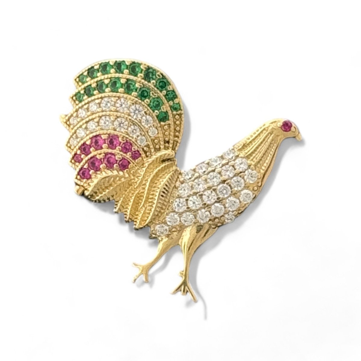 14KT Gold Rooster Pendant with CZ Accents