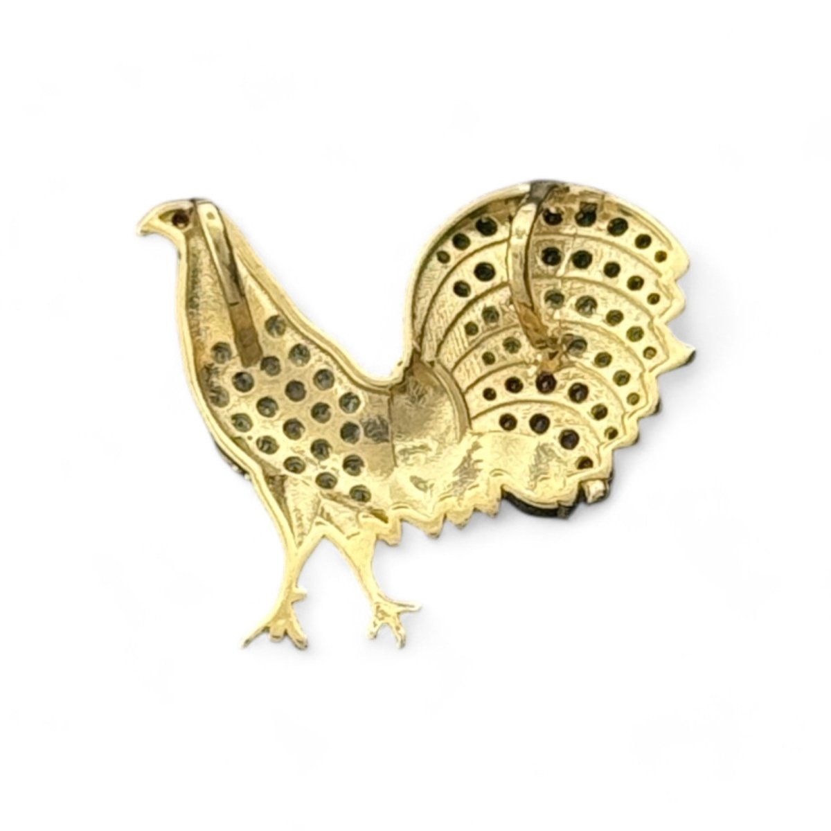 14KT Gold Rooster Pendant with CZ Accents