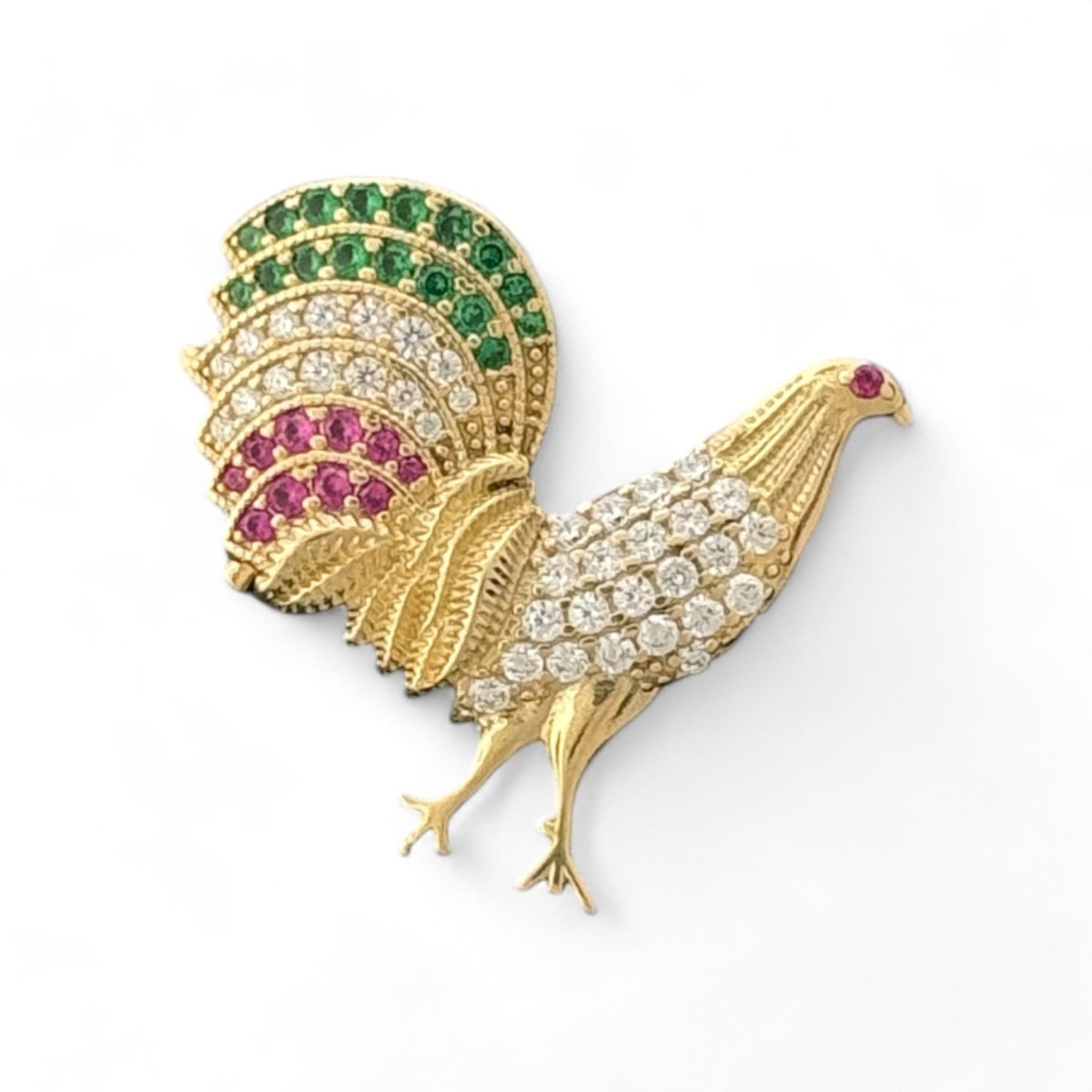 14KT Gold Rooster Pendant with CZ Accents