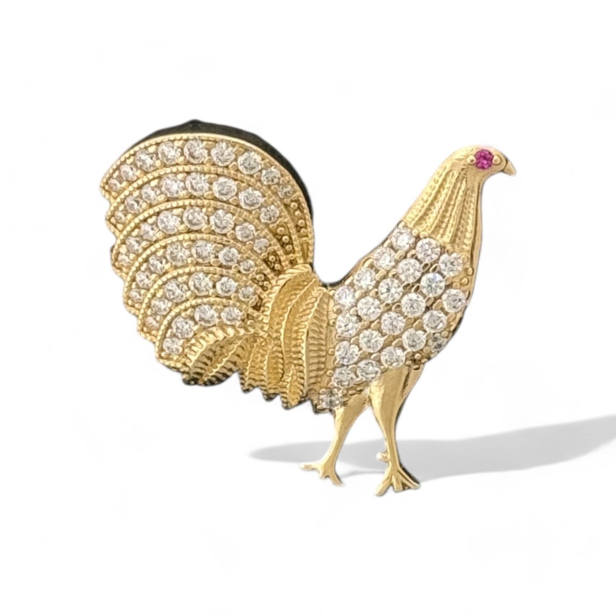 14KT Gold Rooster Pendant with Ruby Eye