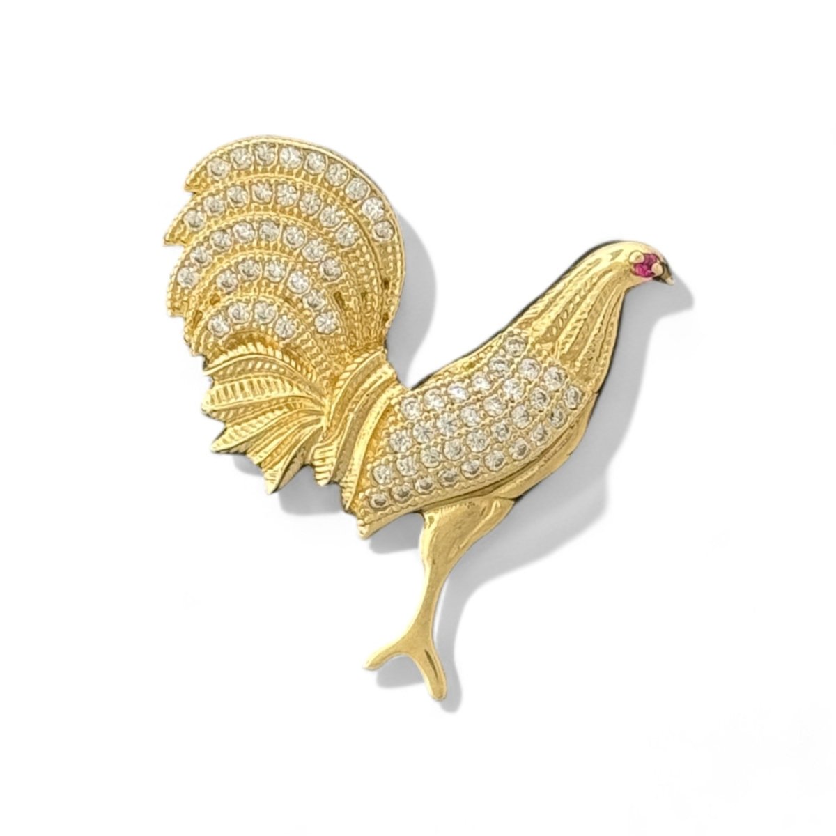 14KT Gold Rooster Pendant with Ruby Eye