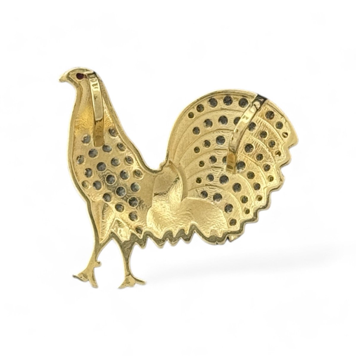 14KT Gold Rooster Pendant with Ruby Eye