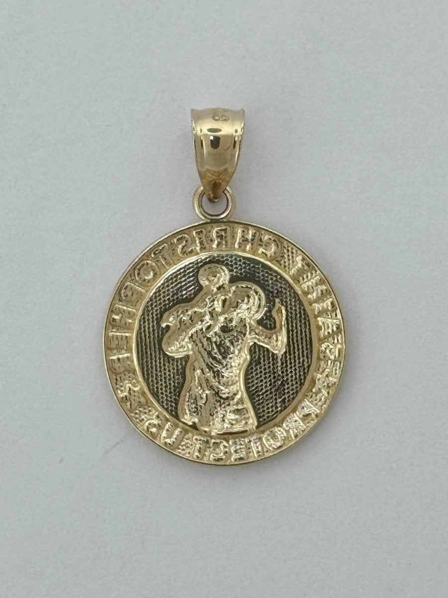 14KT Gold Saint Christopher Pendant - 2mm Bail, 2.52 Grams, 1.16 Inches.