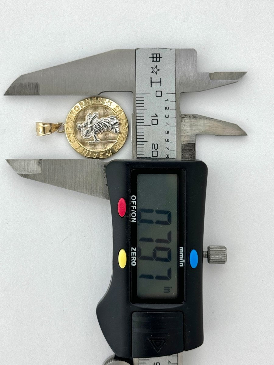 14KT Gold Saint Christopher Pendant - 2mm Bail, 2.52 Grams, 1.16 Inches.