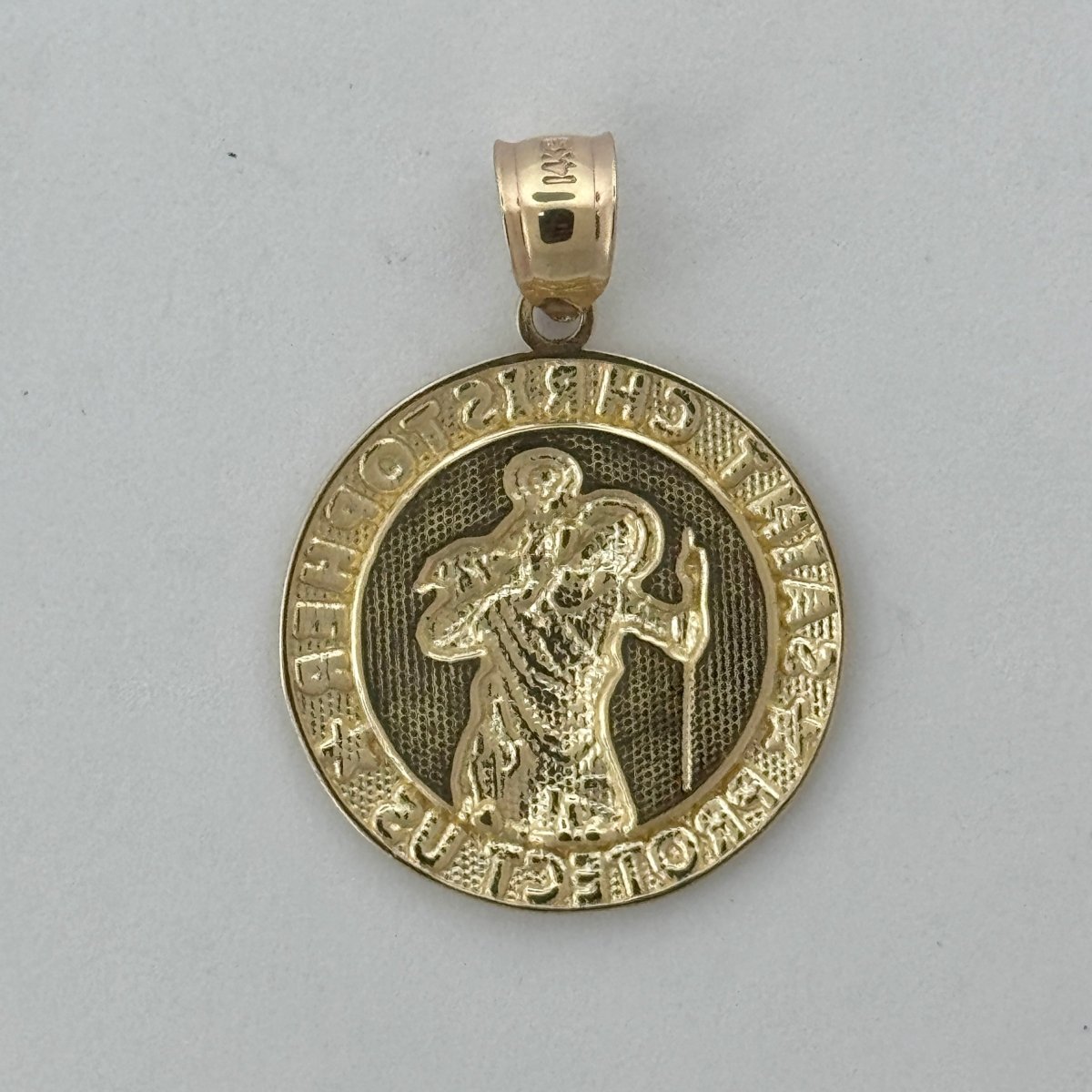 14KT Gold Saint Christopher Pendant - 3mm Bail, 4 Grams, 1.32 Inches.