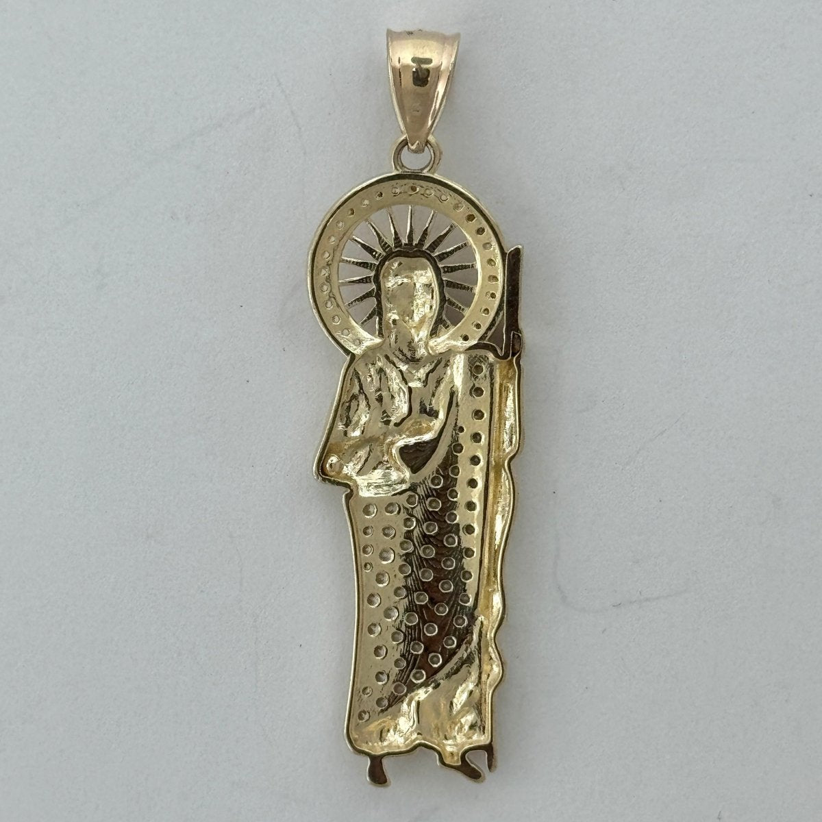 14KT Gold Saint Jude Pendant with CZ stones - 3mm Bail, 6.88 Grams, 2 Inches.