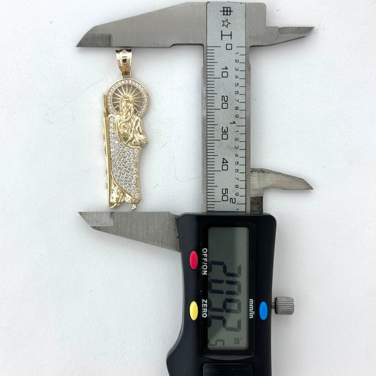 14KT Gold Saint Jude Pendant with CZ stones - 3mm Bail, 6.88 Grams, 2 Inches.