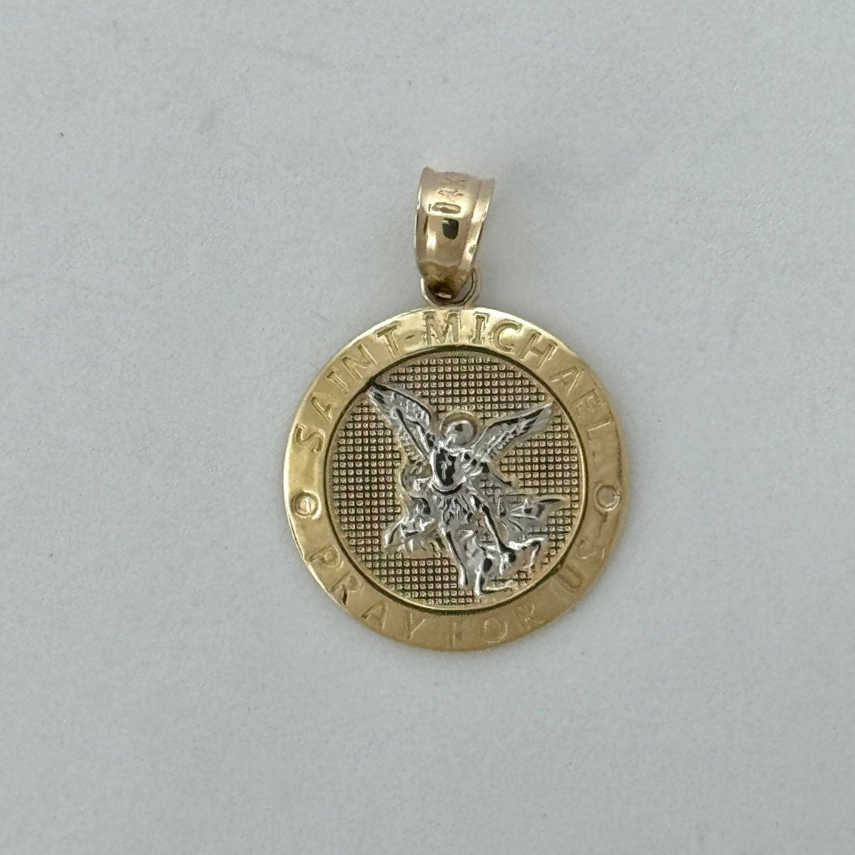 14KT Gold Saint Michael Pendant - 1.5mm Bail, 1.78 Grams, 0.92 Inches.