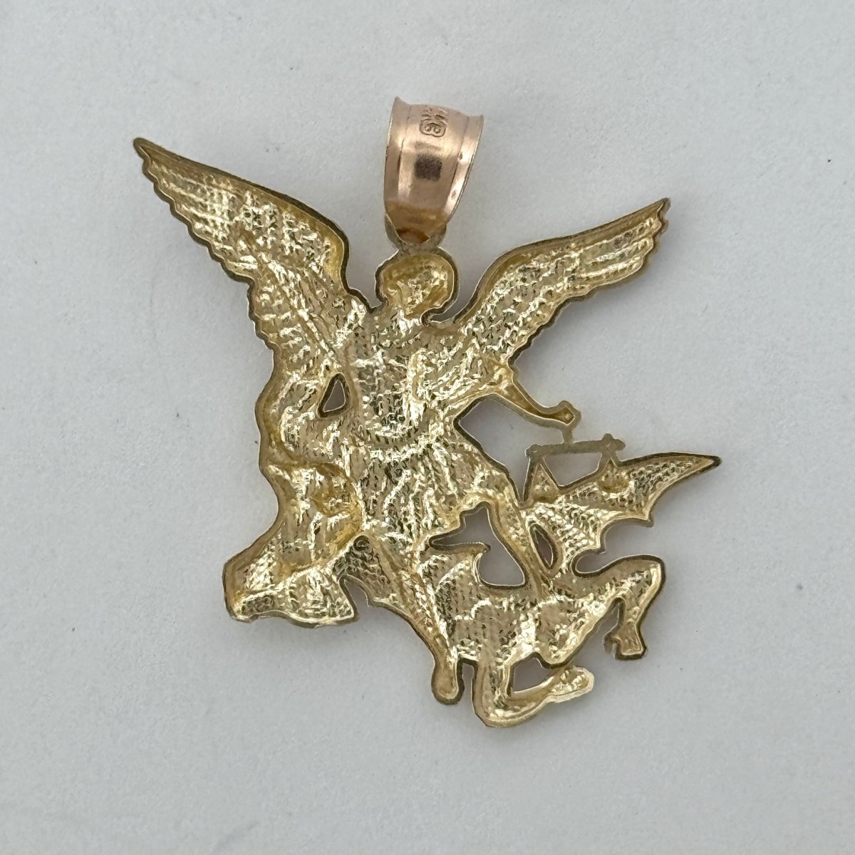 14KT Gold Saint Michael Pendant - 3mm Bail, 3.75 Grams, 1.57 Inches.